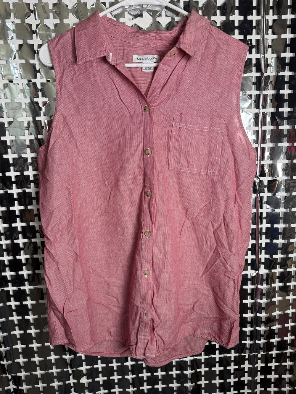 Liz Claiborne Dusty Rose Sleeveless Button-Down